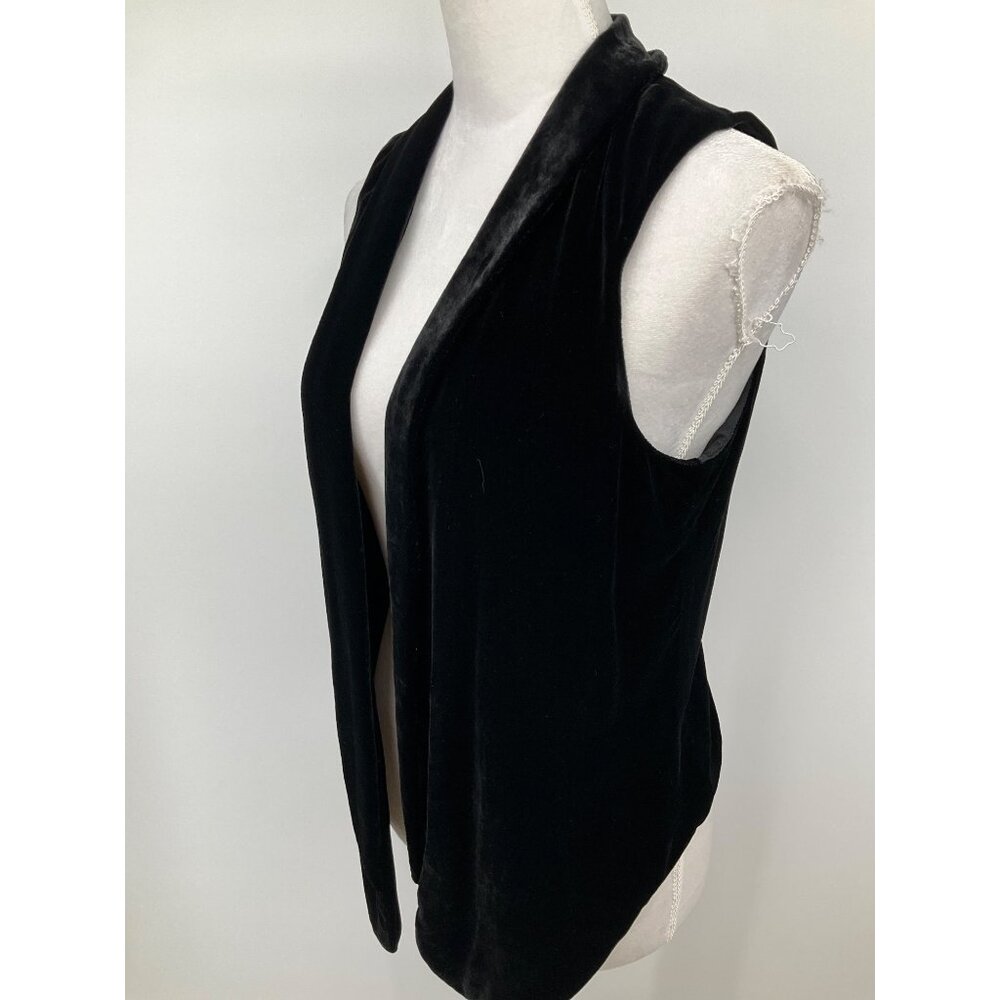 J. Jill size XS Crushed Velvet Open Front Draped Layering Vest, Black - Picture 3 of 9